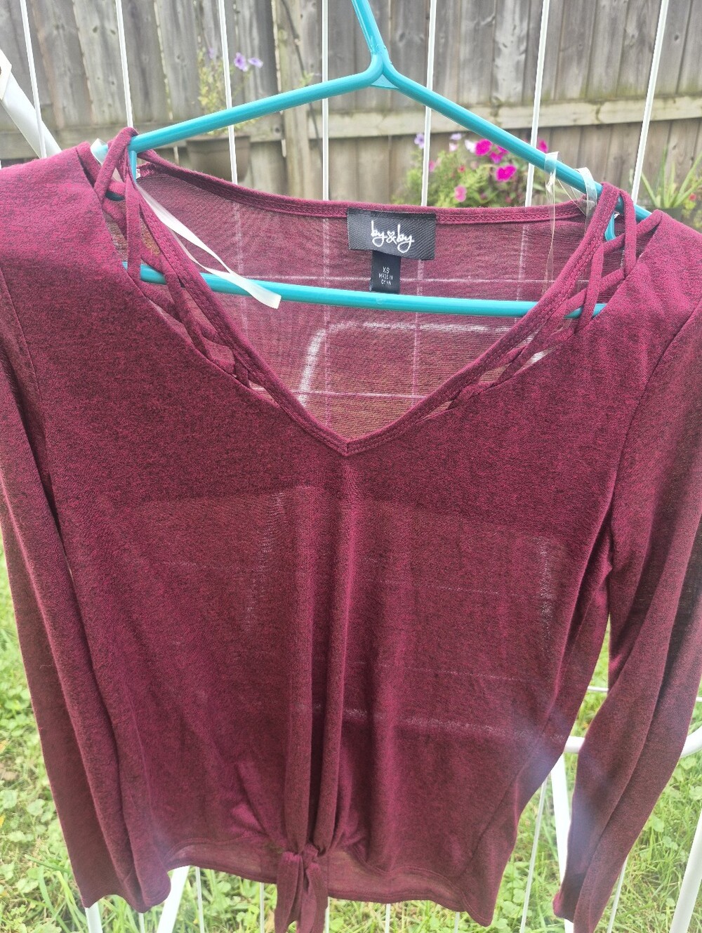 by & by Wine Red V-Neck Tie-Front Women's Top